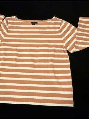 J. Crew Striped Boatneck Long Sleeve Top in Tan and White